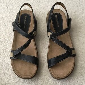 Naturalizer Black and Tan Leather Adjustable Slingback Sandals